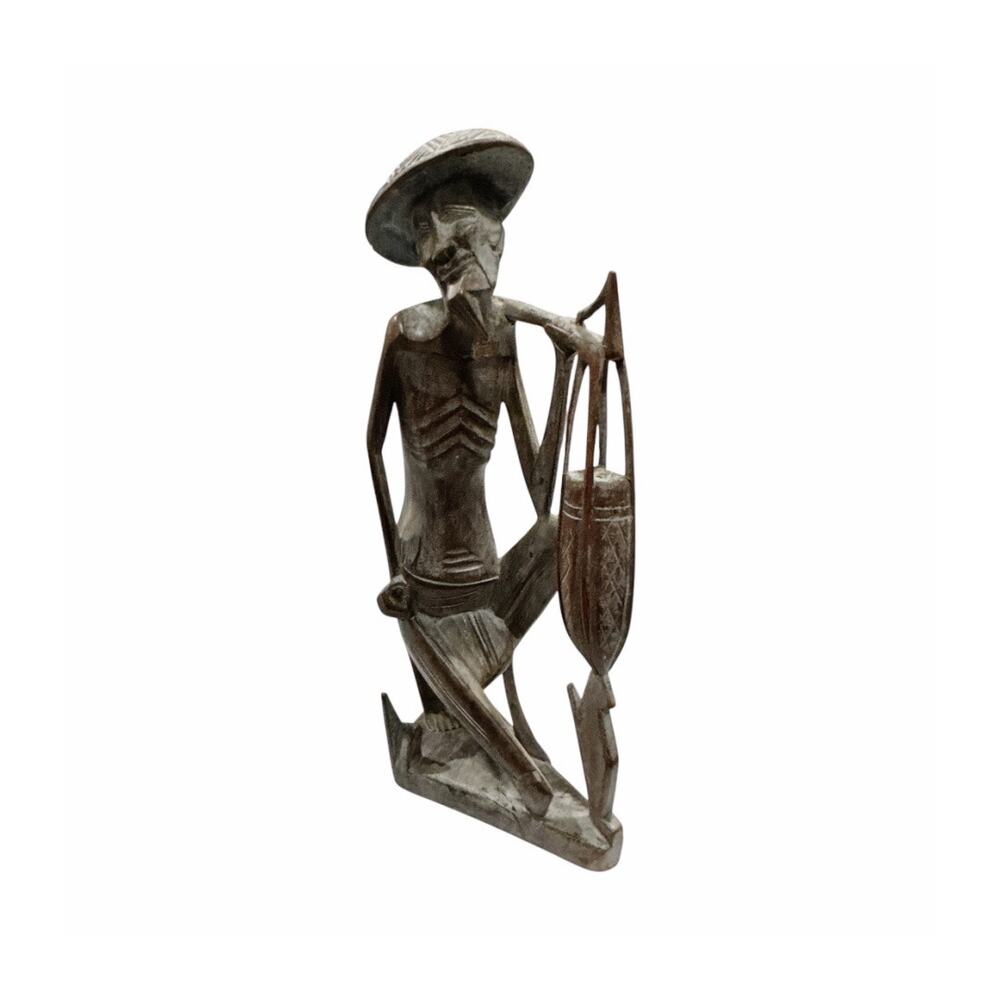 Vintage Hand Carved Solid Wood Smiling Old Man Vendor